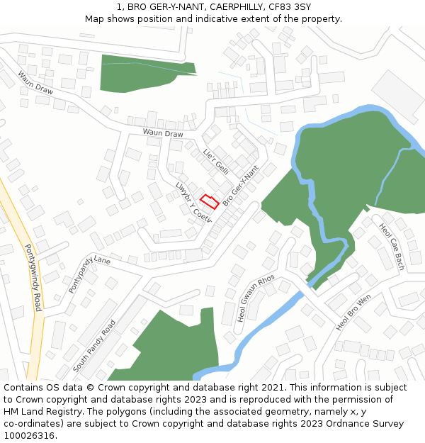 1, BRO GER-Y-NANT, CAERPHILLY, CF83 3SY: Location map and indicative extent of plot