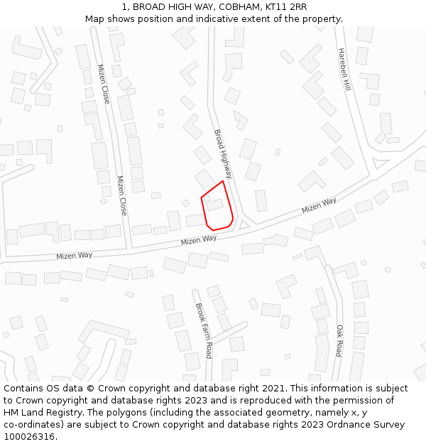 1, BROAD HIGH WAY, COBHAM, KT11 2RR: Location map and indicative extent of plot