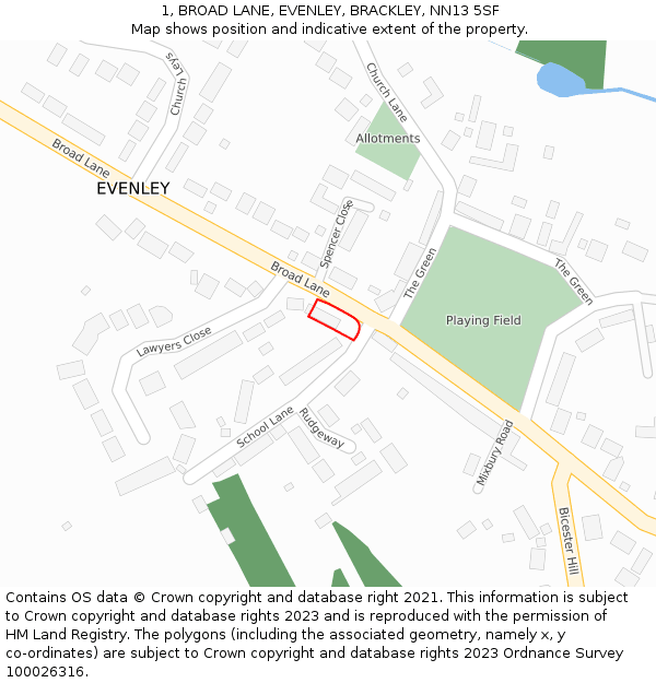 1, BROAD LANE, EVENLEY, BRACKLEY, NN13 5SF: Location map and indicative extent of plot