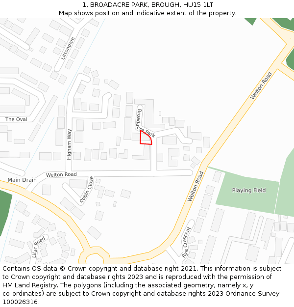 1, BROADACRE PARK, BROUGH, HU15 1LT: Location map and indicative extent of plot