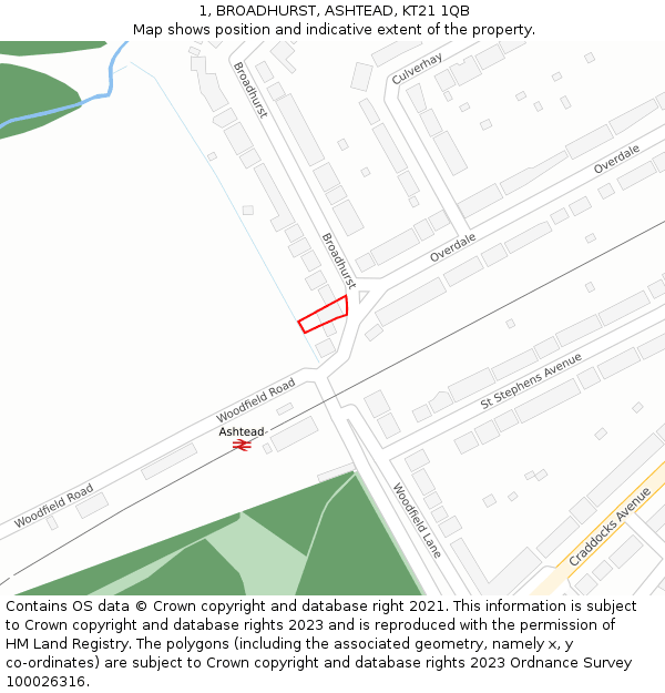 1, BROADHURST, ASHTEAD, KT21 1QB: Location map and indicative extent of plot