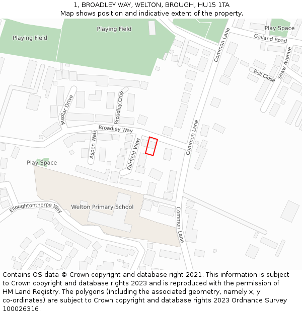 1, BROADLEY WAY, WELTON, BROUGH, HU15 1TA: Location map and indicative extent of plot