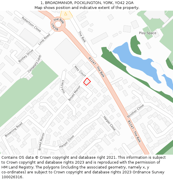 1, BROADMANOR, POCKLINGTON, YORK, YO42 2GA: Location map and indicative extent of plot