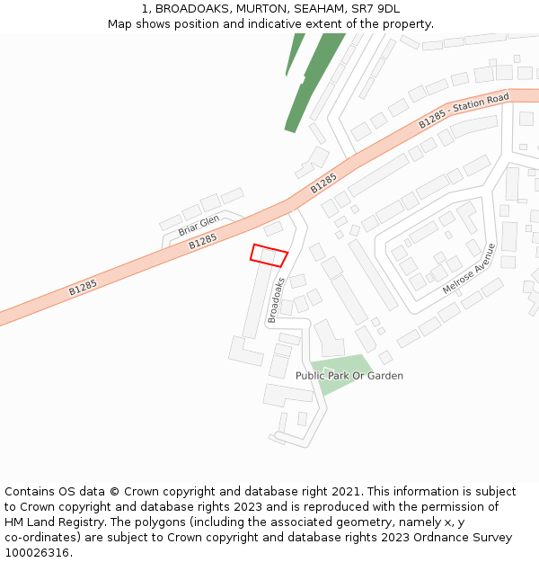 1, BROADOAKS, MURTON, SEAHAM, SR7 9DL: Location map and indicative extent of plot
