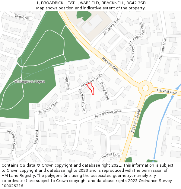 1, BROADRICK HEATH, WARFIELD, BRACKNELL, RG42 3SB: Location map and indicative extent of plot