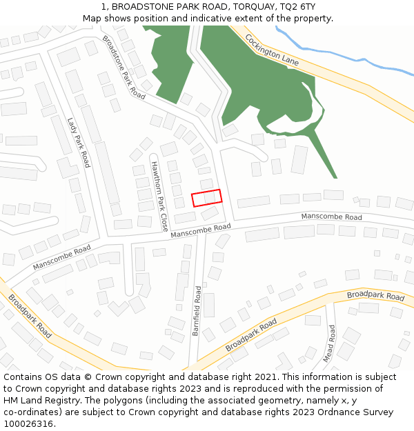 1, BROADSTONE PARK ROAD, TORQUAY, TQ2 6TY: Location map and indicative extent of plot