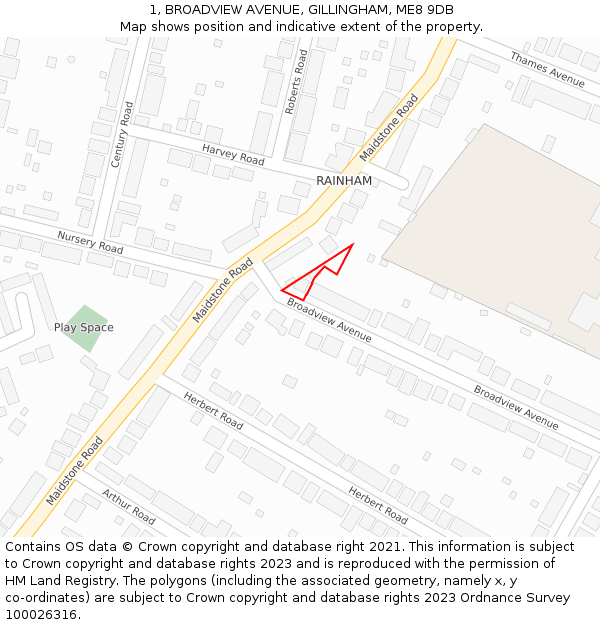 1, BROADVIEW AVENUE, GILLINGHAM, ME8 9DB: Location map and indicative extent of plot