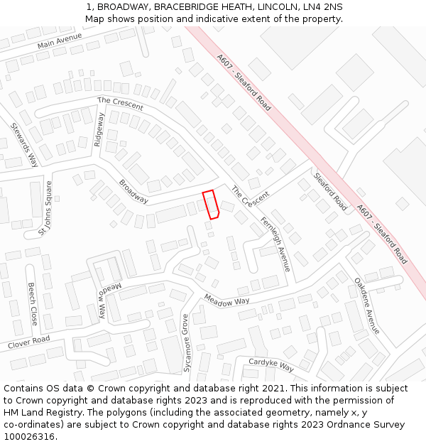 1, BROADWAY, BRACEBRIDGE HEATH, LINCOLN, LN4 2NS: Location map and indicative extent of plot
