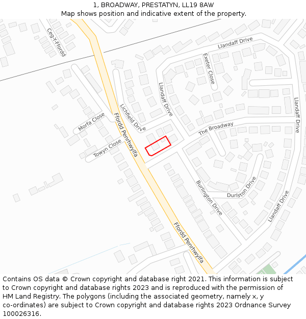 1, BROADWAY, PRESTATYN, LL19 8AW: Location map and indicative extent of plot