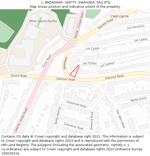 1, BROADWAY, SKETTY, SWANSEA, SA2 0TQ: Location map and indicative extent of plot