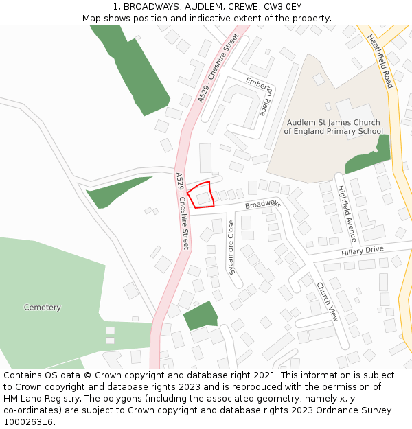 1, BROADWAYS, AUDLEM, CREWE, CW3 0EY: Location map and indicative extent of plot