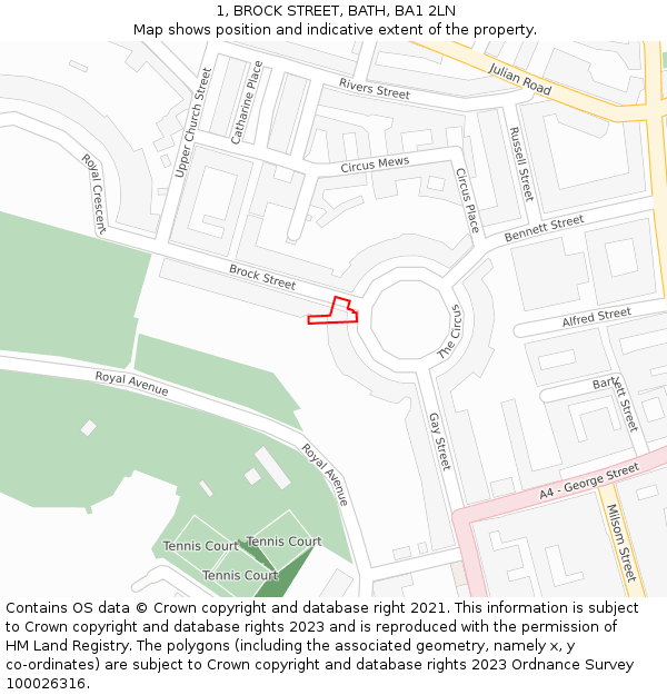 1, BROCK STREET, BATH, BA1 2LN: Location map and indicative extent of plot