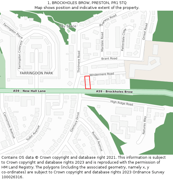 1, BROCKHOLES BROW, PRESTON, PR1 5TQ: Location map and indicative extent of plot