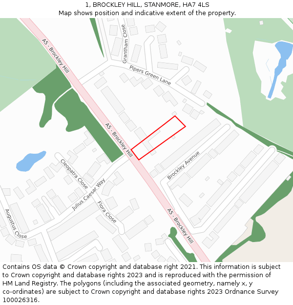 1, BROCKLEY HILL, STANMORE, HA7 4LS: Location map and indicative extent of plot