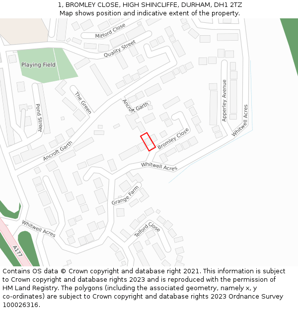 1, BROMLEY CLOSE, HIGH SHINCLIFFE, DURHAM, DH1 2TZ: Location map and indicative extent of plot