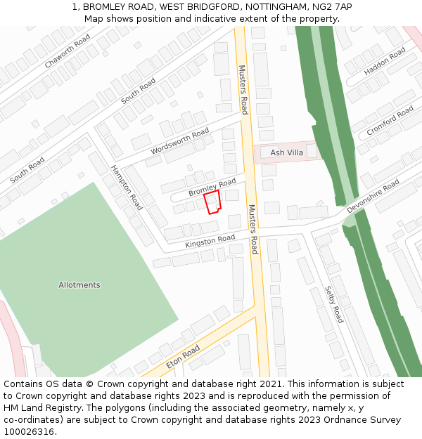 1, BROMLEY ROAD, WEST BRIDGFORD, NOTTINGHAM, NG2 7AP: Location map and indicative extent of plot