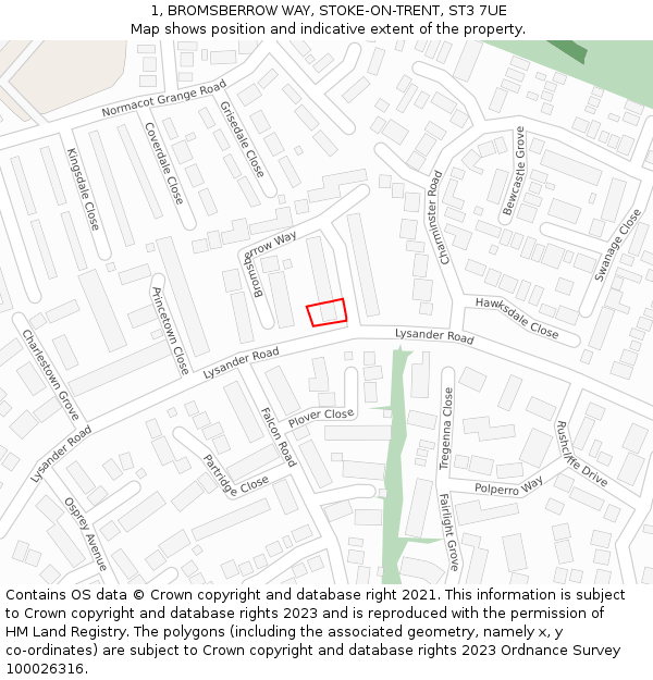 1, BROMSBERROW WAY, STOKE-ON-TRENT, ST3 7UE: Location map and indicative extent of plot