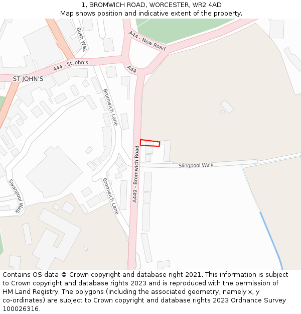 1, BROMWICH ROAD, WORCESTER, WR2 4AD: Location map and indicative extent of plot