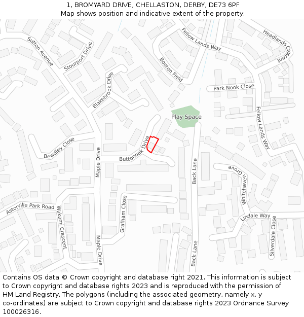 1, BROMYARD DRIVE, CHELLASTON, DERBY, DE73 6PF: Location map and indicative extent of plot