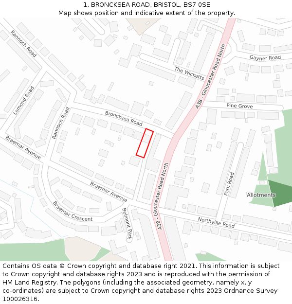 1, BRONCKSEA ROAD, BRISTOL, BS7 0SE: Location map and indicative extent of plot