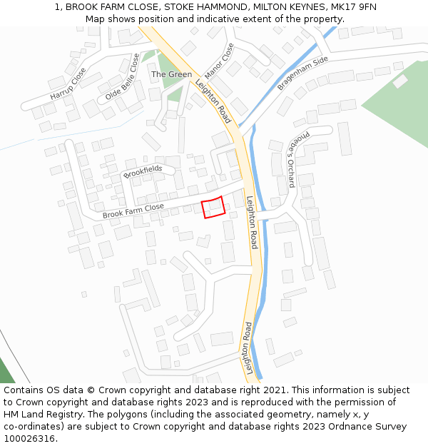 1, BROOK FARM CLOSE, STOKE HAMMOND, MILTON KEYNES, MK17 9FN: Location map and indicative extent of plot