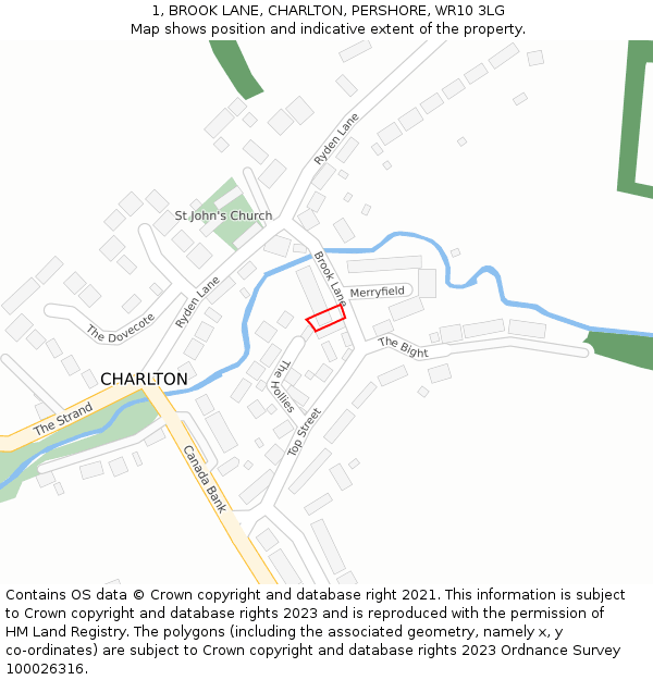 1, BROOK LANE, CHARLTON, PERSHORE, WR10 3LG: Location map and indicative extent of plot