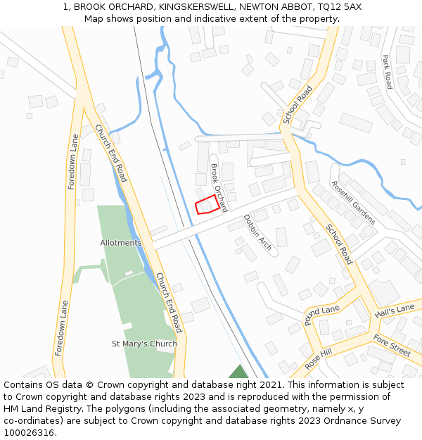 1, BROOK ORCHARD, KINGSKERSWELL, NEWTON ABBOT, TQ12 5AX: Location map and indicative extent of plot