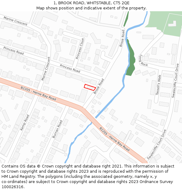 1, BROOK ROAD, WHITSTABLE, CT5 2QE: Location map and indicative extent of plot