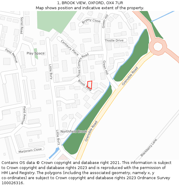 1, BROOK VIEW, OXFORD, OX4 7UR: Location map and indicative extent of plot