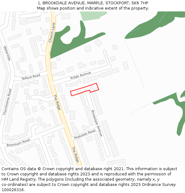 1, BROOKDALE AVENUE, MARPLE, STOCKPORT, SK6 7HP: Location map and indicative extent of plot