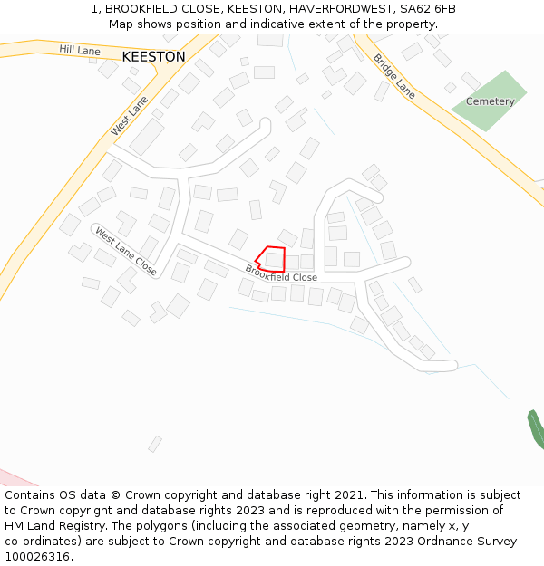 1, BROOKFIELD CLOSE, KEESTON, HAVERFORDWEST, SA62 6FB: Location map and indicative extent of plot