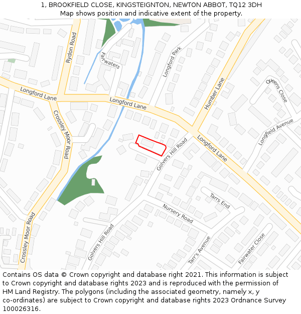 1, BROOKFIELD CLOSE, KINGSTEIGNTON, NEWTON ABBOT, TQ12 3DH: Location map and indicative extent of plot
