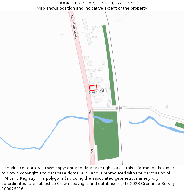 1, BROOKFIELD, SHAP, PENRITH, CA10 3PP: Location map and indicative extent of plot