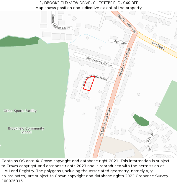 1, BROOKFIELD VIEW DRIVE, CHESTERFIELD, S40 3FB: Location map and indicative extent of plot