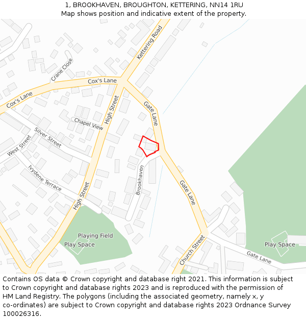 1, BROOKHAVEN, BROUGHTON, KETTERING, NN14 1RU: Location map and indicative extent of plot
