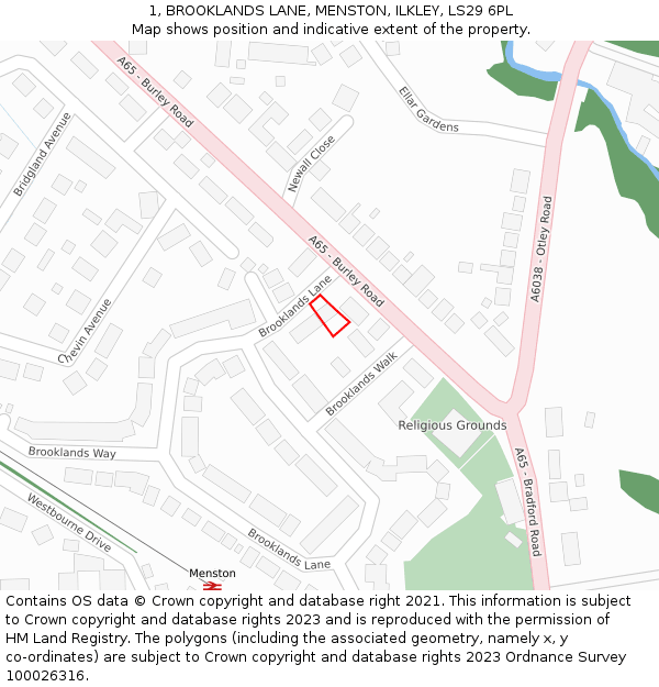 1, BROOKLANDS LANE, MENSTON, ILKLEY, LS29 6PL: Location map and indicative extent of plot