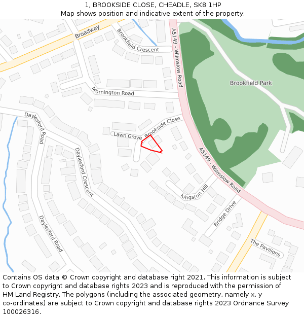 1, BROOKSIDE CLOSE, CHEADLE, SK8 1HP: Location map and indicative extent of plot