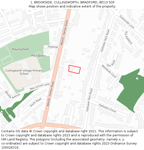 1, BROOKSIDE, CULLINGWORTH, BRADFORD, BD13 5DF: Location map and indicative extent of plot