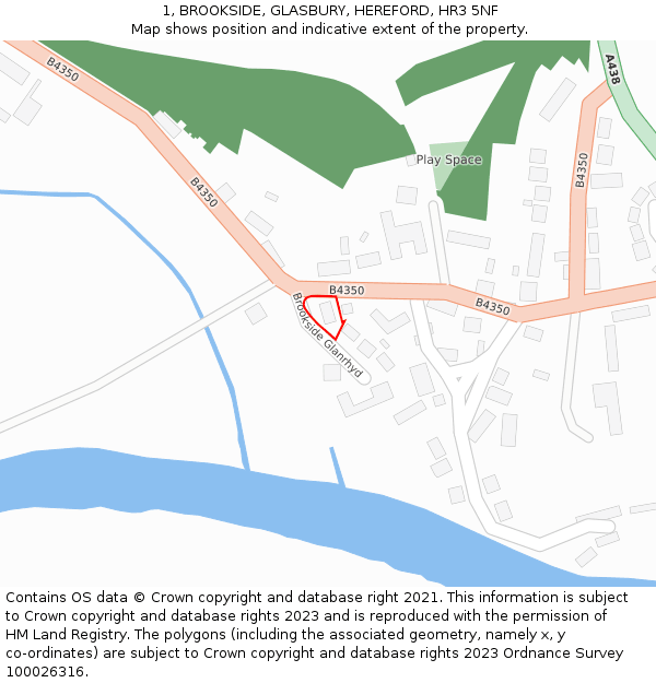 1, BROOKSIDE, GLASBURY, HEREFORD, HR3 5NF: Location map and indicative extent of plot