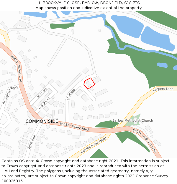 1, BROOKVALE CLOSE, BARLOW, DRONFIELD, S18 7TS: Location map and indicative extent of plot
