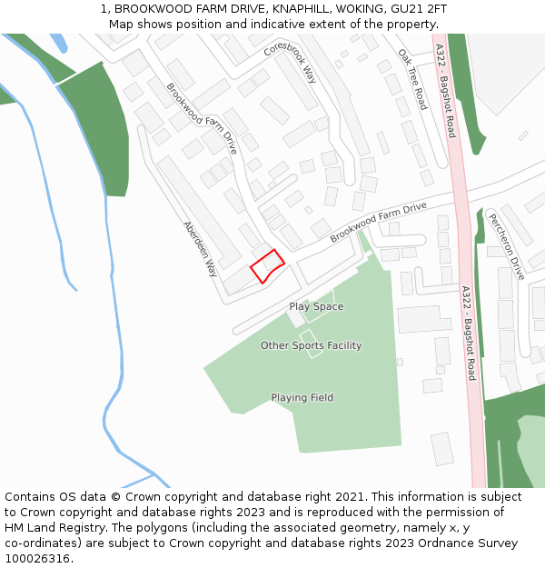 1, BROOKWOOD FARM DRIVE, KNAPHILL, WOKING, GU21 2FT: Location map and indicative extent of plot