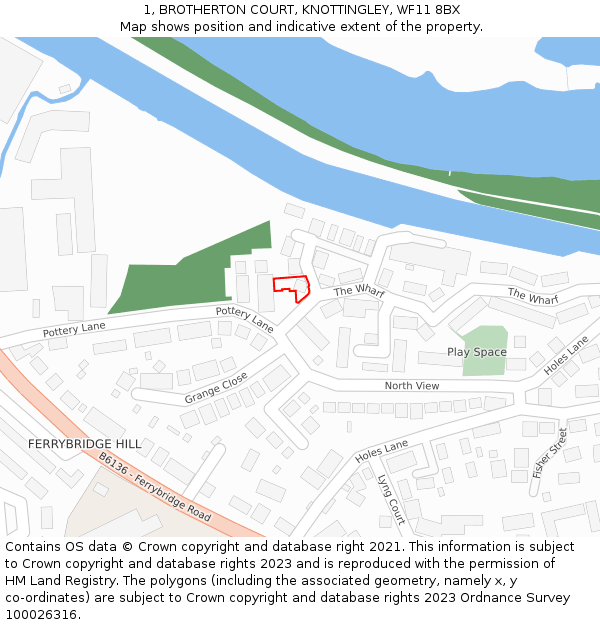 1, BROTHERTON COURT, KNOTTINGLEY, WF11 8BX: Location map and indicative extent of plot