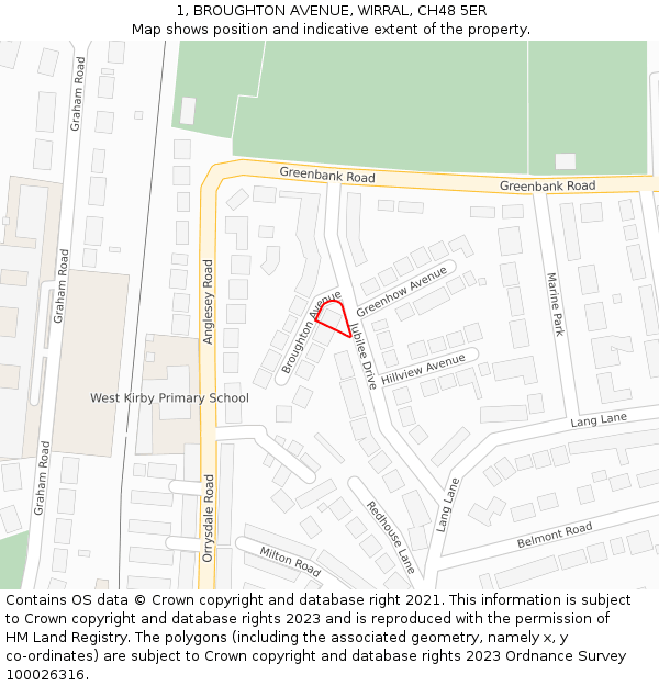 1, BROUGHTON AVENUE, WIRRAL, CH48 5ER: Location map and indicative extent of plot