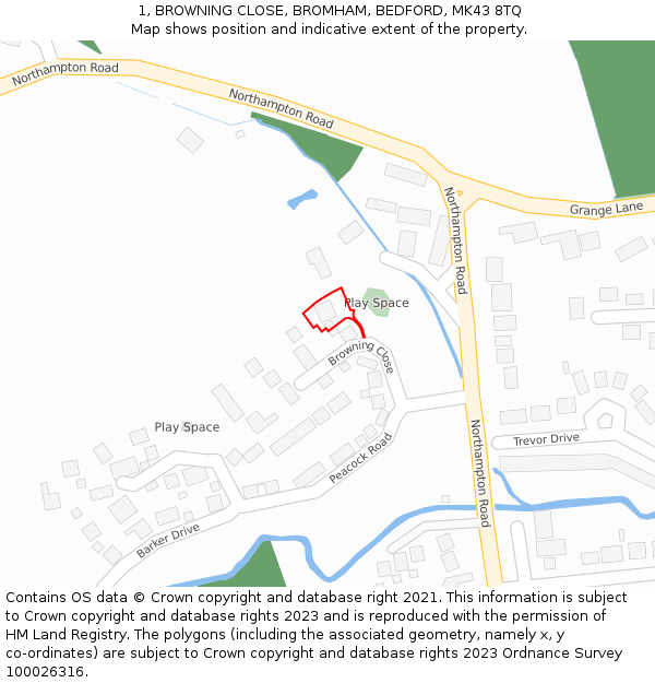 1, BROWNING CLOSE, BROMHAM, BEDFORD, MK43 8TQ: Location map and indicative extent of plot