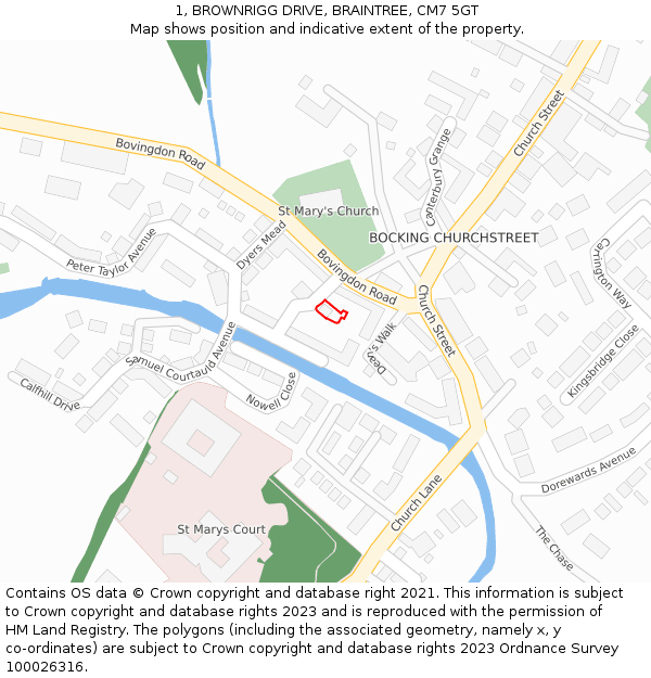 1, BROWNRIGG DRIVE, BRAINTREE, CM7 5GT: Location map and indicative extent of plot