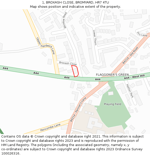 1, BROXASH CLOSE, BROMYARD, HR7 4TU: Location map and indicative extent of plot