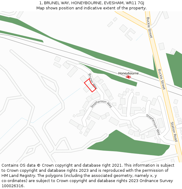 1, BRUNEL WAY, HONEYBOURNE, EVESHAM, WR11 7GJ: Location map and indicative extent of plot