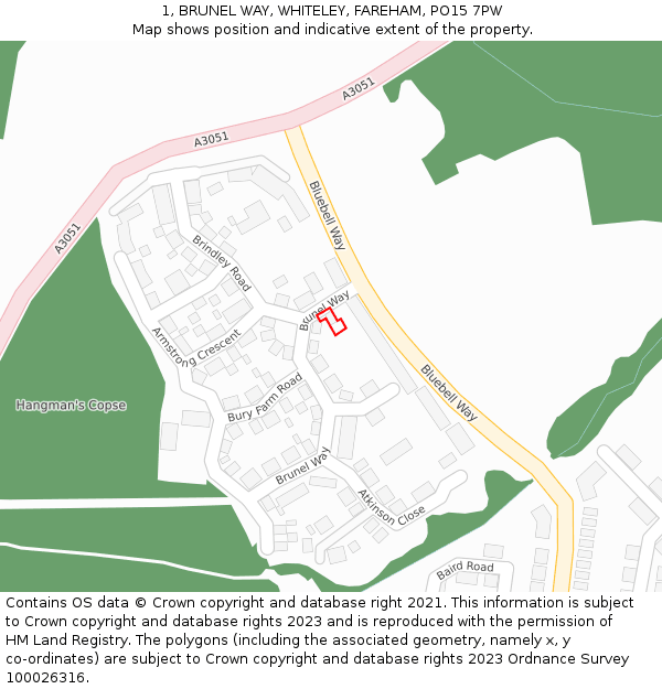1, BRUNEL WAY, WHITELEY, FAREHAM, PO15 7PW: Location map and indicative extent of plot