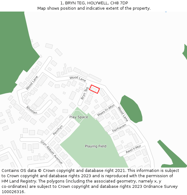 1, BRYN TEG, HOLYWELL, CH8 7DP: Location map and indicative extent of plot