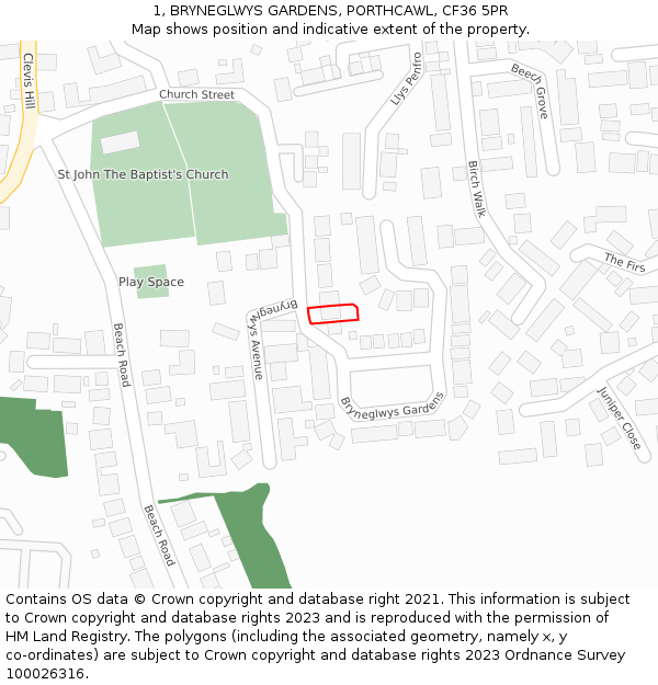 1, BRYNEGLWYS GARDENS, PORTHCAWL, CF36 5PR: Location map and indicative extent of plot